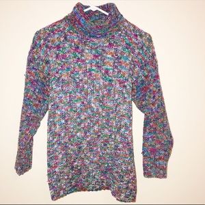 Vintage Turtleneck Multi Color Check Block Sweater